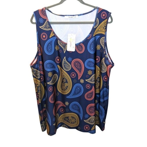Sakurafina Tops - NWT Sakurafina Blue Paisley Bohemian Sleeveless Tank Top Size 2XL